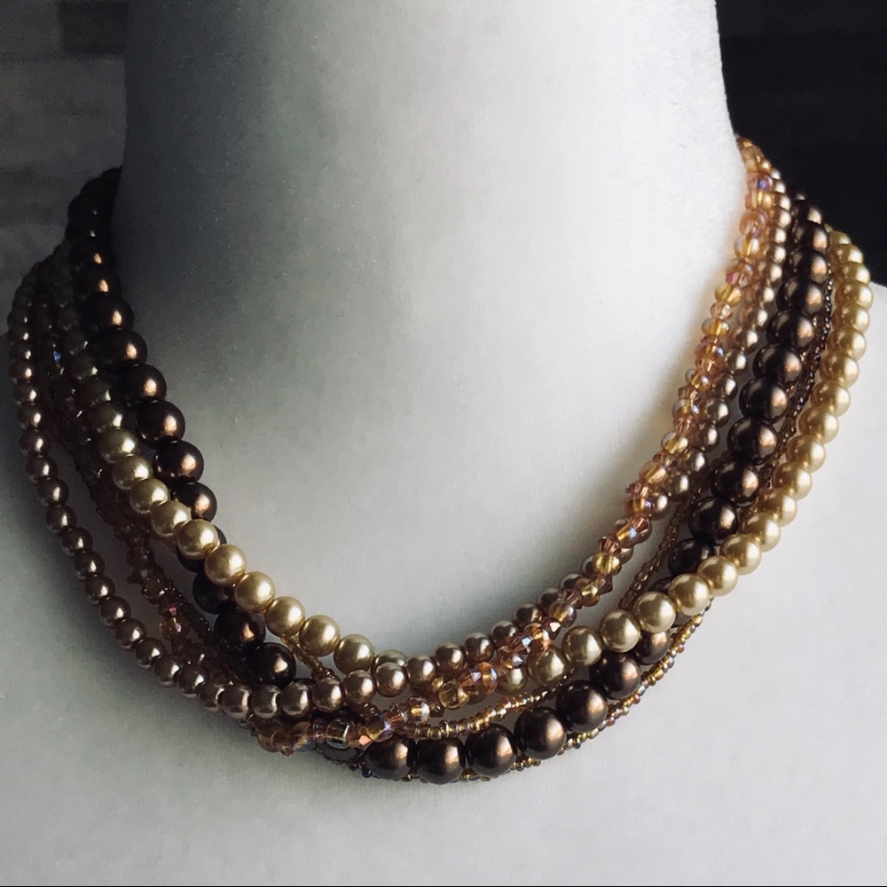 Multi strand glass and faux pearl costume necklace
